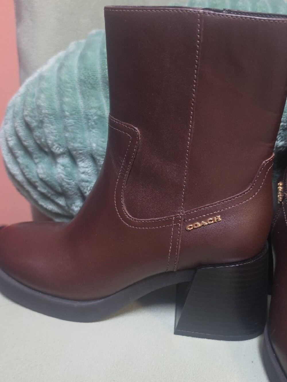 Coach Chocolate Brown Leather Block Heel Ankle Boot - Picture 2 of 7